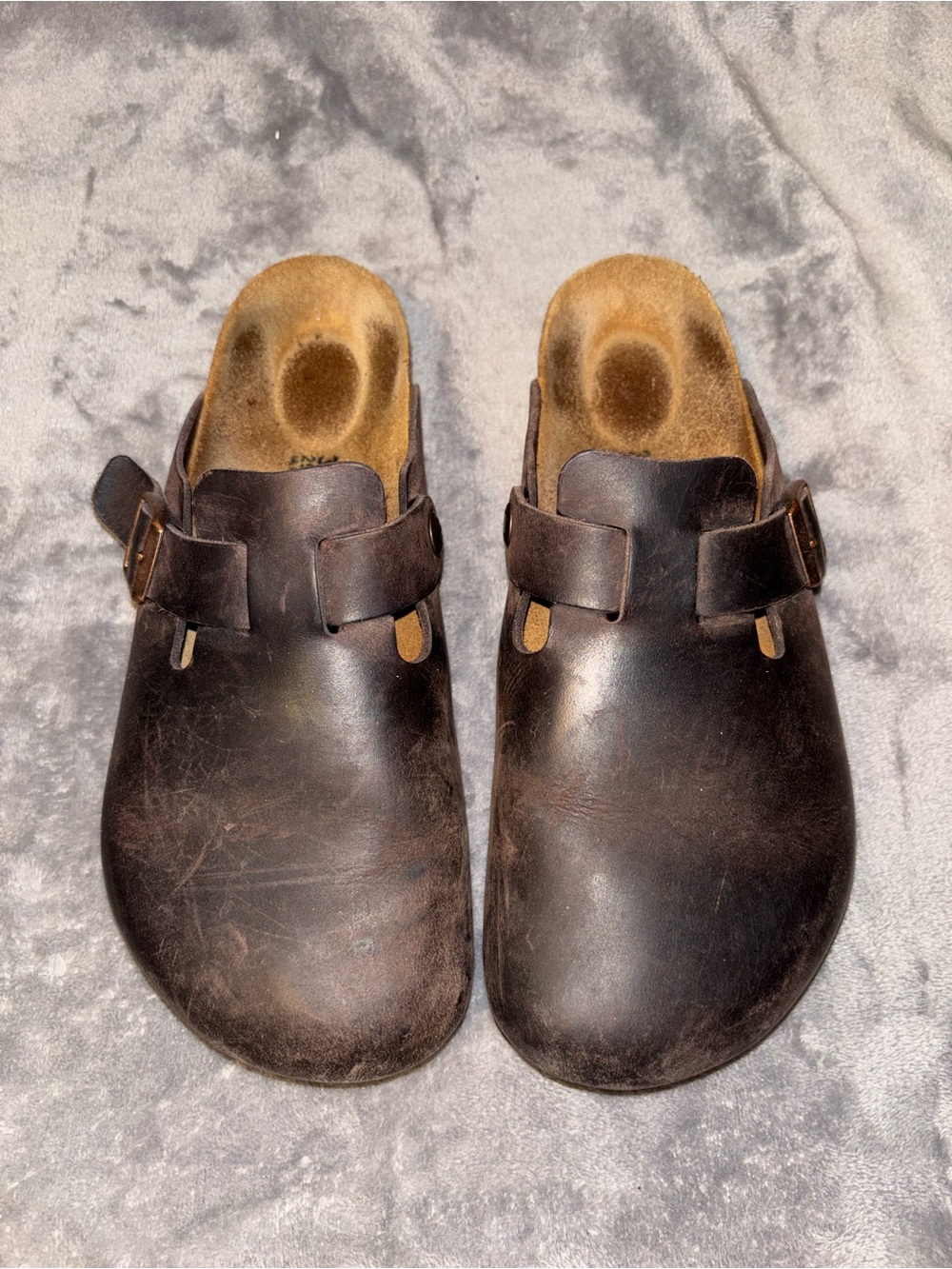 Birkenstock Dark Brown Suede Boston Clogs with Buckle - Picture 2 of 6
